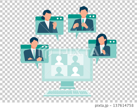 男男女女在電腦顯示器上透過視訊會議交談 137614758