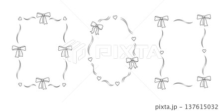 Set of frames with a bow and a ribbon border....のイラスト素材 [137615032] - PIXTA