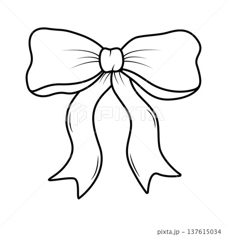 Tied bow with ribbon vector illustration. Cartoon bow doodle style, outline sketch. Isolated on white. Tied bow with ribbon vector illustration. Cartoon bow doodle style, outline sketch. Isolated on white. 137615034