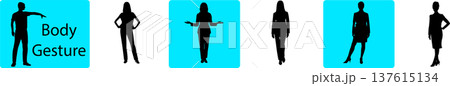 Body gesture vector icons set with silhouettes showing hand signs and standing postures 137615134