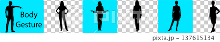 Body gesture vector icons set with silhouettes showing hand signs and standing postures 137615134