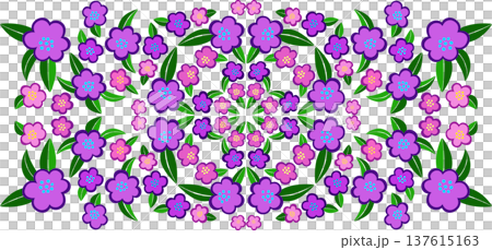 Rectangle ethnic ornament Kaleidoscope pattern of flowers. Folk floral ornament. Purple pink flowers 137615163