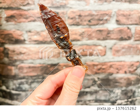 富山県の名物、干しホタルイカ。塩で味付けただけの乾燥ホタルイカ。 富山県の名物、干しホタルイカ。塩で味付けただけの乾燥ホタルイカ。 137615262