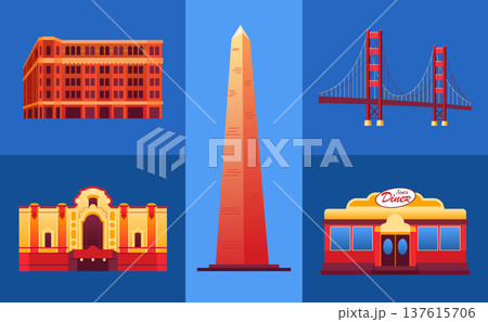 American Landmarks - Colorful Flat Design Illustration 137615706