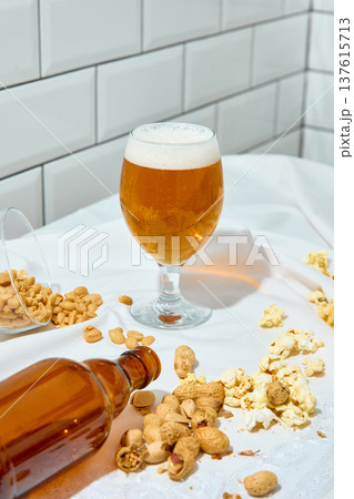 Craft beer with bar snacks casual pub table concept Craft beer with bar snacks casual pub table concept 137615713