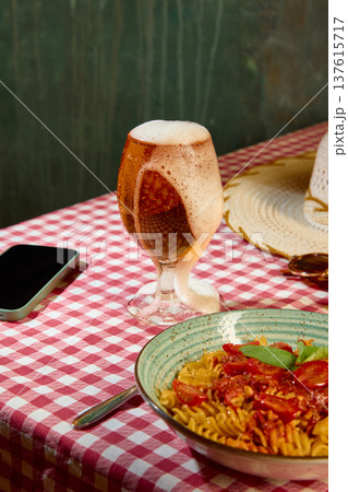 Craft beer with pasta restaurant lunch table concept 137615717