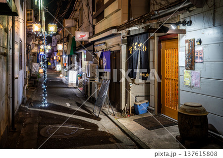 JR大森駅・山王小路飲食店街(地獄谷)の夜景 昭和レトロな路地裏と看板 JR大森駅・山王小路飲食店街(地獄谷)の夜景 昭和レトロな路地裏と看板 137615808