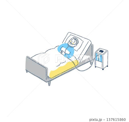 ベッドで酸素濃縮装置を使用しているシニア男性 ベッドで酸素濃縮装置を使用しているシニア男性 137615860