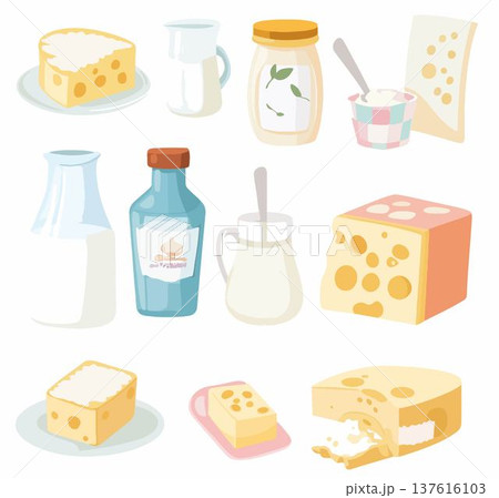 vector set of cheese and milk products 137616103
