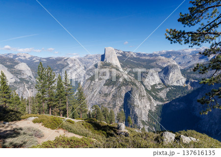 Scenic summer landscape in Yosemite National Park with mountains, forest, and sky Scenic summer landscape in Yosemite National Park with mountains, forest, and sky 137616135