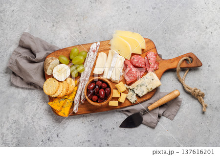 Antipasto platter with cheese and meats 137616201