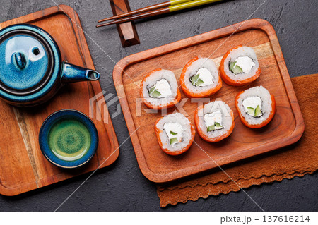 Sushi set with tea and small teapot Sushi set with tea and small teapot 137616214