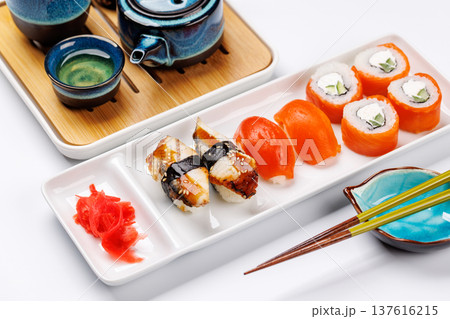 Sushi set with tea and small teapot 137616215