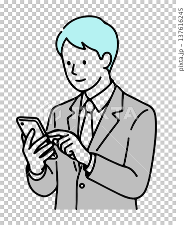 商務人士使用智慧型手機的插圖:查看通訊和應用程式(簡筆畫,向量圖) 商務人士使用智慧型手機的插圖:查看通訊和應用程式(簡筆畫,向量圖) 137616245