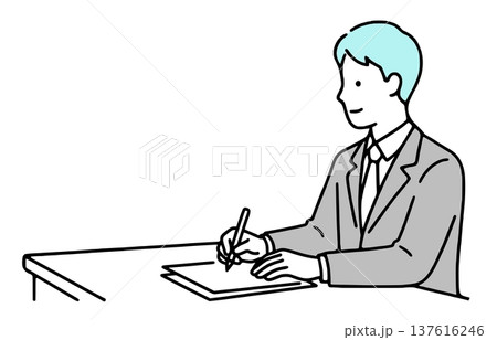 書類に記入するビジネスマンのイラスト：契約と事務作業（シンプルな線画・ベクター） 137616246