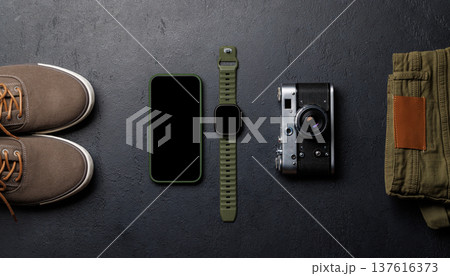 Safari clothing and gear with smartphone Safari clothing and gear with smartphone 137616373