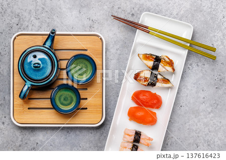Sushi set with tea and small teapot 137616423