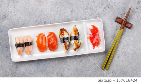 Sushi set on plate 137616424