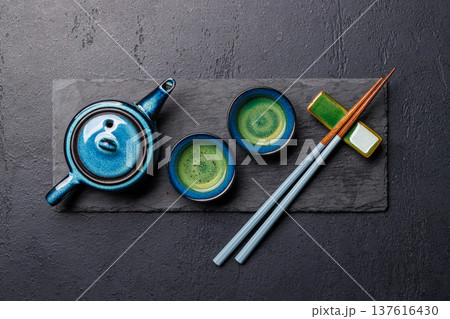Asian tea ceremony set with teapot and cups Asian tea ceremony set with teapot and cups 137616430