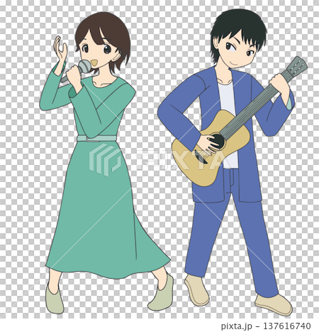 Vocalist and guitarist duo illustration music unit 137616740