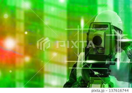 Surveyor green technology. Modern geodesy is a high-tech branch of construction Surveyor green technology. Modern geodesy is a high-tech branch of construction 137616744