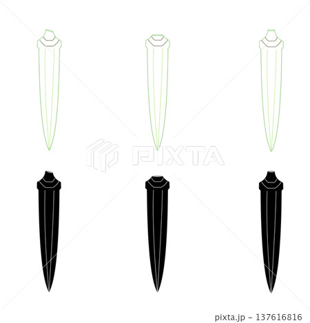 オクラのイラスト　シルエットとカラー線画 137616816