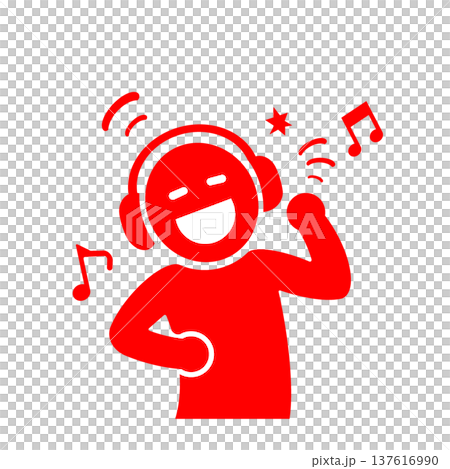 戴著耳機欣賞音樂的人的象形圖(紅色) 戴著耳機欣賞音樂的人的象形圖(紅色) 137616990