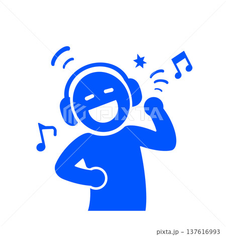 ヘッドホンで音楽を楽しむ人物ピクトグラム(青) ヘッドホンで音楽を楽しむ人物ピクトグラム(青) 137616993