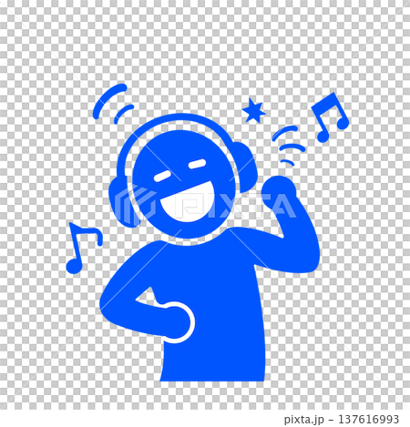 ヘッドホンで音楽を楽しむ人物ピクトグラム(青) ヘッドホンで音楽を楽しむ人物ピクトグラム(青) 137616993