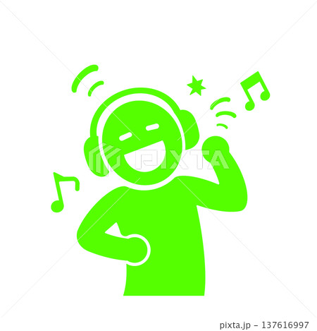 ヘッドホンで音楽を楽しむ人物ピクトグラム(緑) ヘッドホンで音楽を楽しむ人物ピクトグラム(緑) 137616997