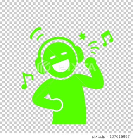 ヘッドホンで音楽を楽しむ人物ピクトグラム(緑) ヘッドホンで音楽を楽しむ人物ピクトグラム(緑) 137616997