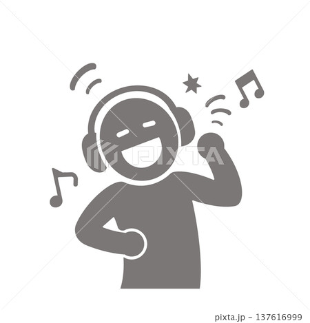 ヘッドホンで音楽を楽しむ人物ピクトグラム(グレー) ヘッドホンで音楽を楽しむ人物ピクトグラム(グレー) 137616999