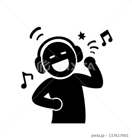 ヘッドホンで音楽を楽しむ人物ピクトグラム(黒) 137617001