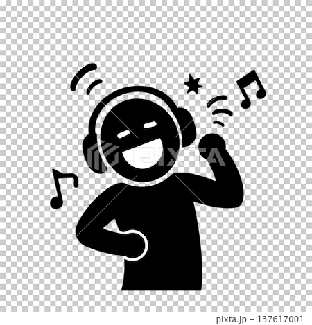 ヘッドホンで音楽を楽しむ人物ピクトグラム(黒) 137617001