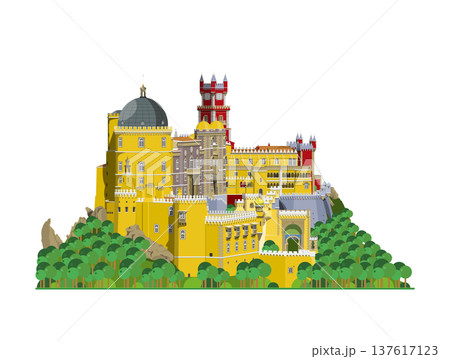 Pena Palace in Sintra, Portugal, isolated on white background vector illustration. Monuments and landmarks Series Pena Palace in Sintra, Portugal, isolated on white background vector illustration. Monuments and landmarks Series 137617123