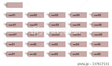 ステップ・ポイント・チェック・TIPS・INFOの番号付きタグラベルセット ダスティピンクのミニマル ステップ・ポイント・チェック・TIPS・INFOの番号付きタグラベルセット ダスティピンクのミニマル 137617131