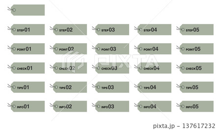 ステップ・ポイント・チェック・TIPS・INFOの番号付きタグラベルセット　セージグリーンのミニマル 137617232