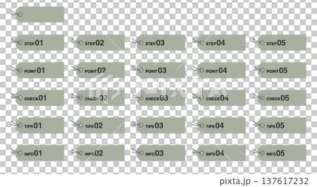 ステップ・ポイント・チェック・TIPS・INFOの番号付きタグラベルセット　セージグリーンのミニマル 137617232