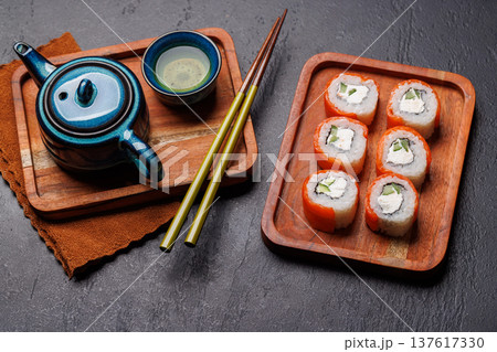 Sushi set with tea and small teapot 137617330