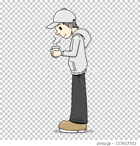 Man holding a drink (hand-drawn) 137617552