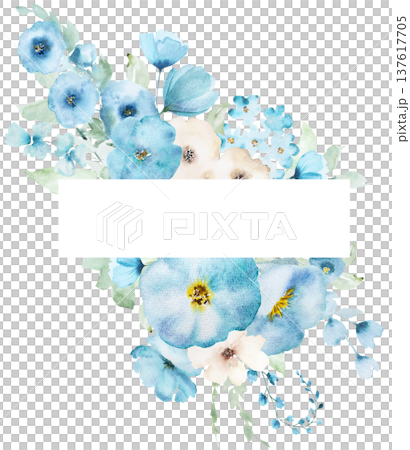 Watercolor floral frame with turquoise flowers, botanical element for wedding stationery Watercolor floral frame with turquoise flowers, botanical element for wedding stationery 137617705