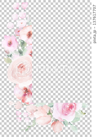 Watercolor floral corner frame with light pink flowers, botanical element for wedding stationery 137617707