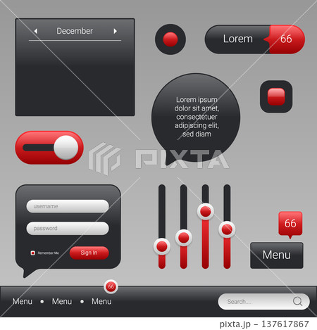Modern Dark UI Kit Web Interface Elements And Widgets 137617867