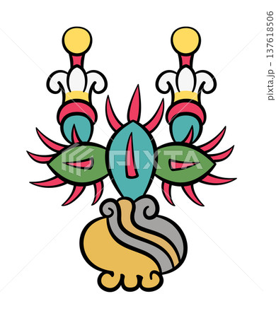 Aztec glyph of Tenochtitlan, present-day Mexico City. Compound glyph for the capital of the Aztec Empire, meaning On the Cactus of the Stone. Spiny, blooming, prickly pear cactus on a stone. Vector Aztec glyph of Tenochtitlan, present-day Mexico City. Compound glyph for the capital of the Aztec Empire, meaning On the Cactus of the Stone. Spiny, blooming, prickly pear cactus on a stone. Vector 137618506