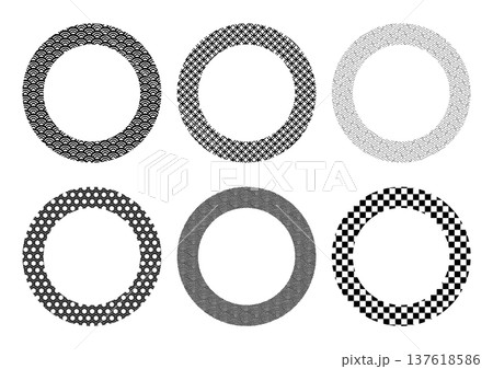 モノクロ和柄の円形フレームセット 137618586
