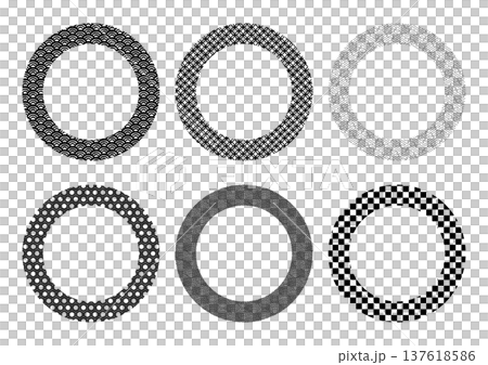 モノクロ和柄の円形フレームセット 137618586