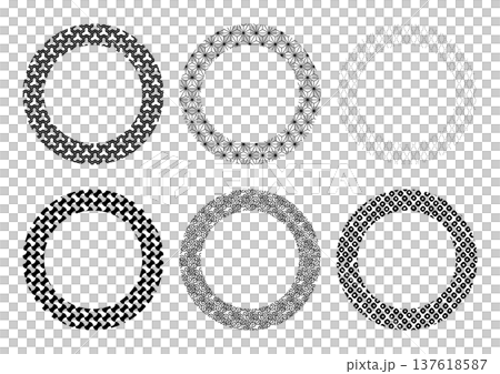單色日式圖案圓形邊框插圖 137618587