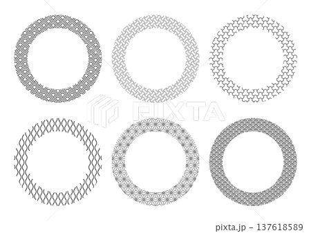 白黒の和柄円形フレームイラスト 白黒の和柄円形フレームイラスト 137618589