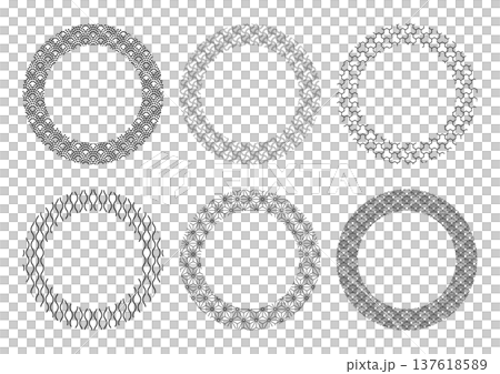白黒の和柄円形フレームイラスト 白黒の和柄円形フレームイラスト 137618589