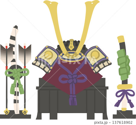 弓太刀付きの兜飾り（五月人形）端午の節句・こどもの日のベクターイラスト 137618902